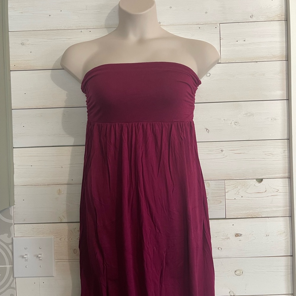 Active USA Red Ruched Strapless Sundress